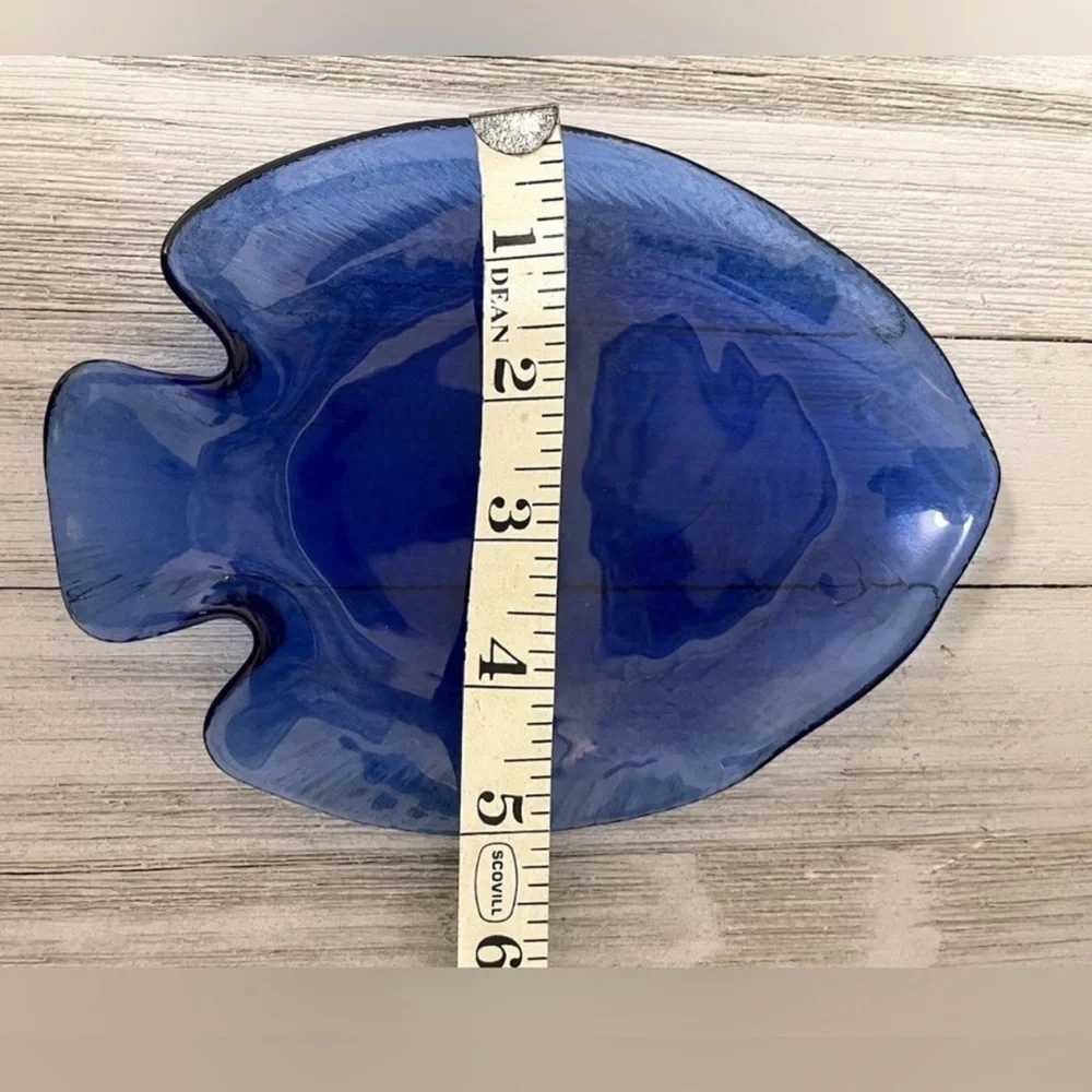 Vintage Arcoroc France Cobalt Blue Fish Shaped Glass Plate Set of 3